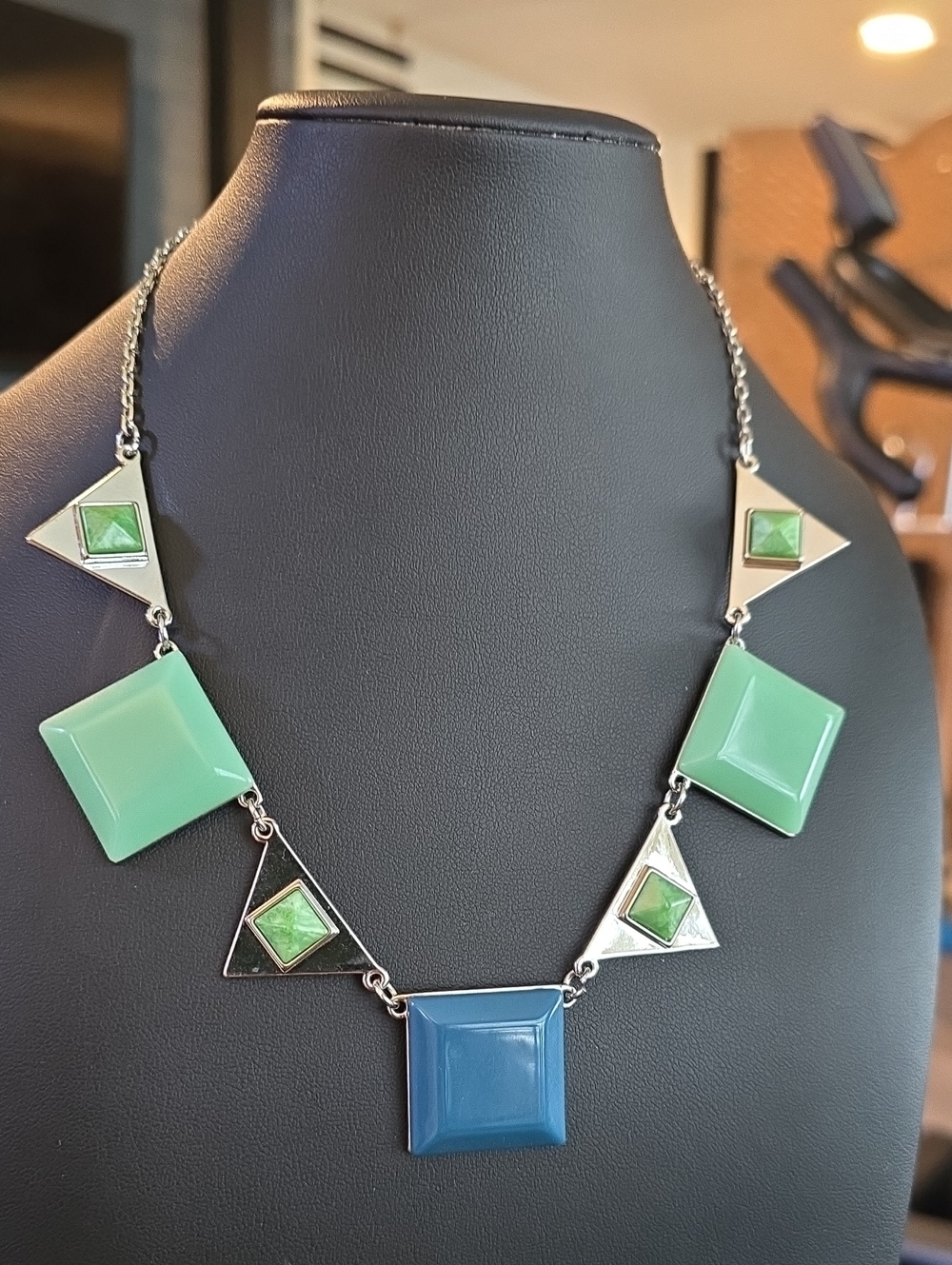 Geometric Green & Blue Statement Necklace